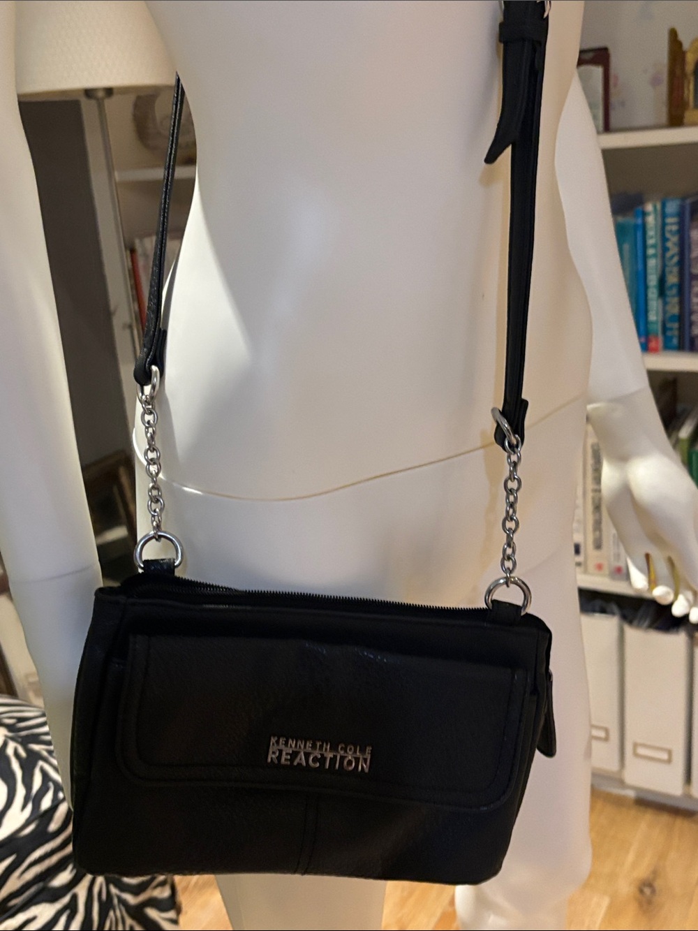 Kenneth Cole Reaction Black Crossbody with Chain-Trim Strap
